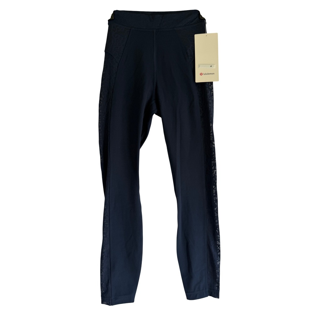 Lululemon Paisley Sheer Lace Panelled Tight 25 True Navy Nulu Yoga Leggings 2